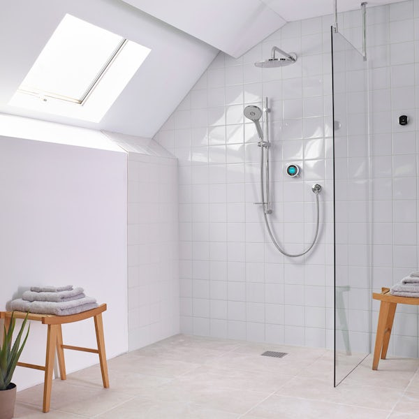 Aqualisa Q concealed digital shower standard with slider rail and wall arm