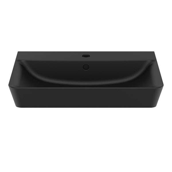 Ideal Standard silk black Connect Air Cube 1 tap hole wall mounted basin 600mm