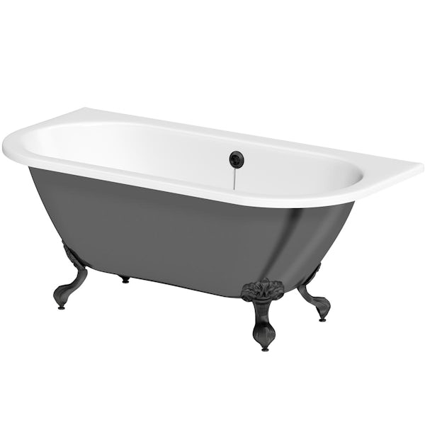 The Bath Co. Dalston grey back to wall freestanding bath with matt black ball and claw feet
