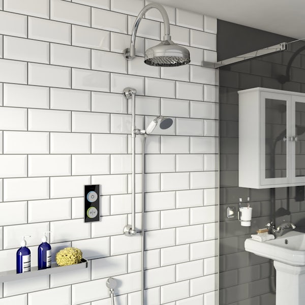 SmarTap black smart shower system with traditional slider rail and wall shower set