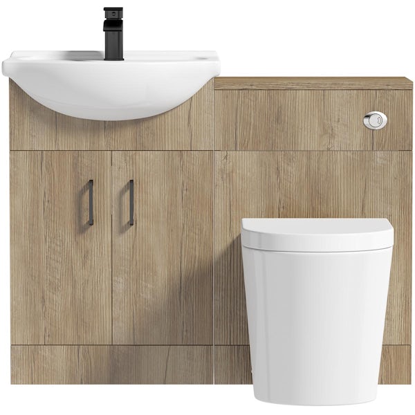 Orchard Lea oak 1060mm combination with black handle and Contemporary back to wall toilet with seat