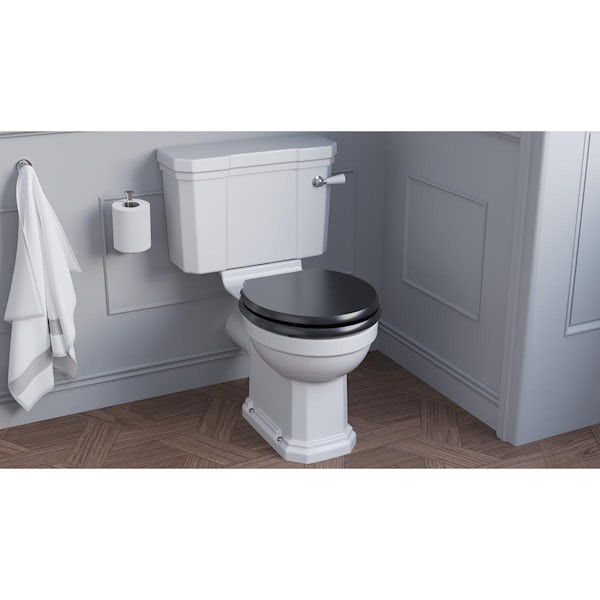 Ideal Standard Waverley close coupled toilet with black seat