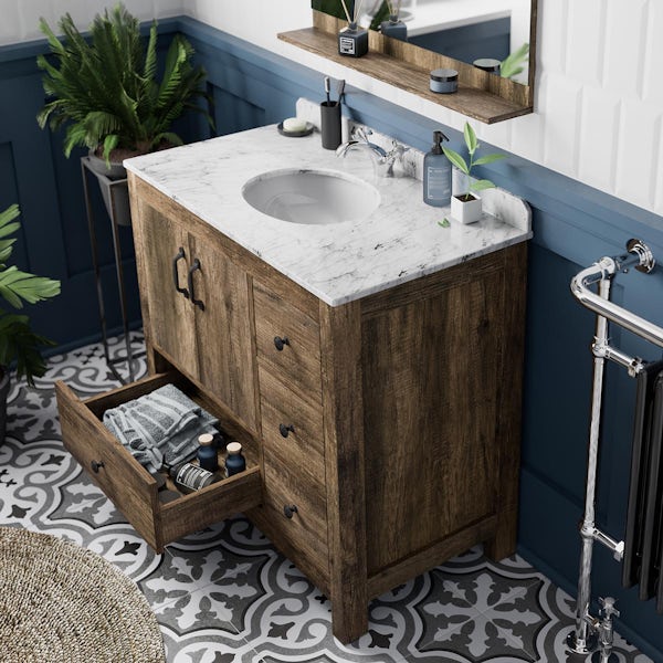 The Bath Co. Dalston floorstanding vanity unit and white marble basin 900mm with mirror