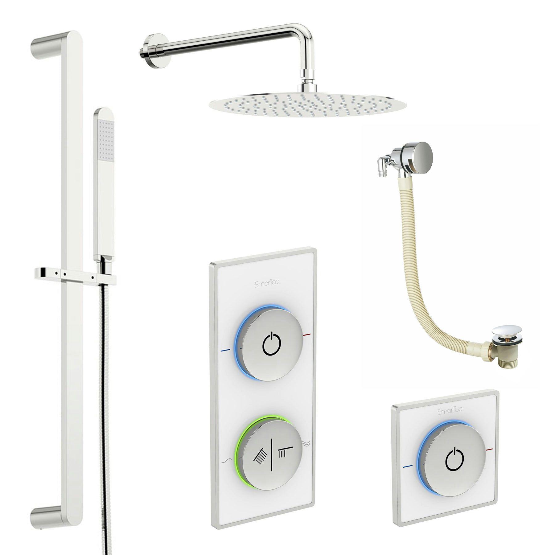 SmarTap white smart shower system with complete round wall shower bath set