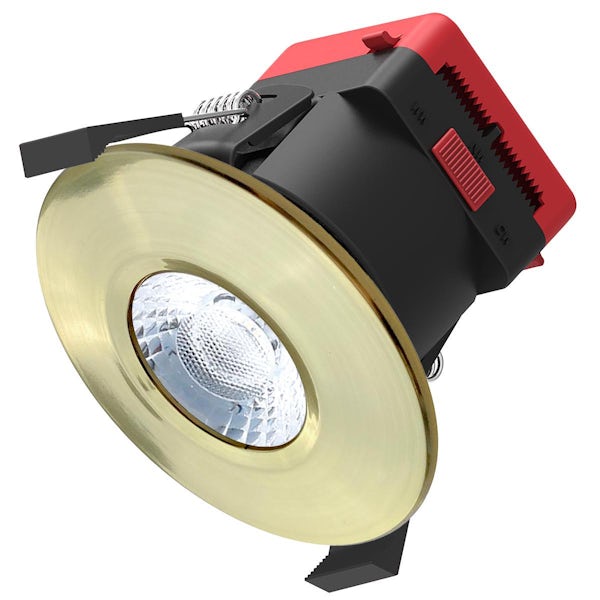 Mode LED IP65 round brushed brass bezel downlight with CCT white bulb x4