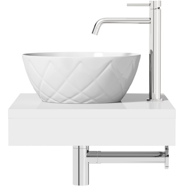 Artist Collection Wowee White textured round basin with countertop shelf