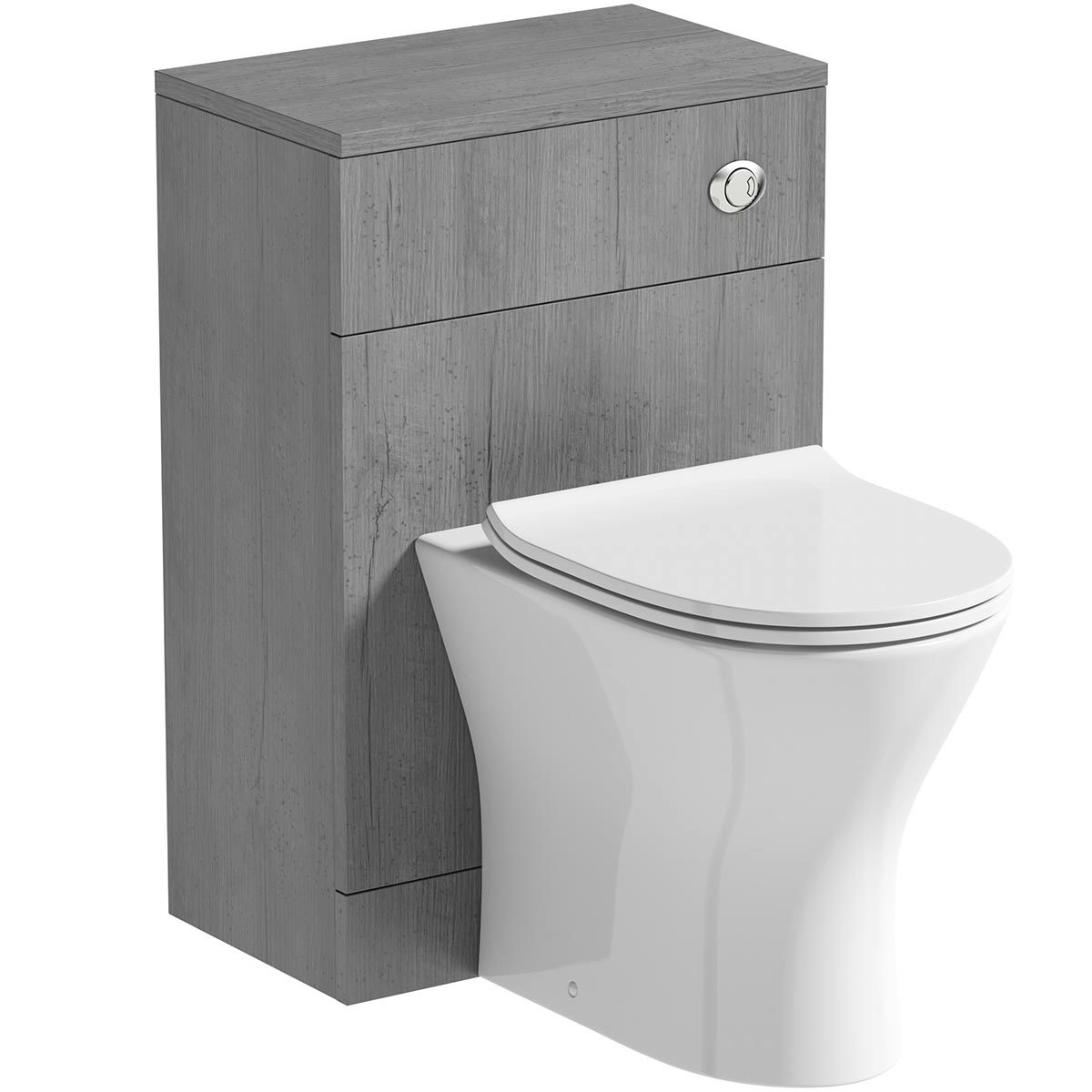 Orchard Lea concrete slimline back to wall unit 500mm and Derwent round back to wall toilet with seat