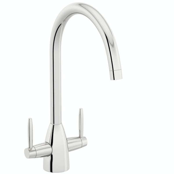Schon Monte Cobblestone grey 1.0 bowl reversible kitchen sink with Schon dual lever kitchen tap