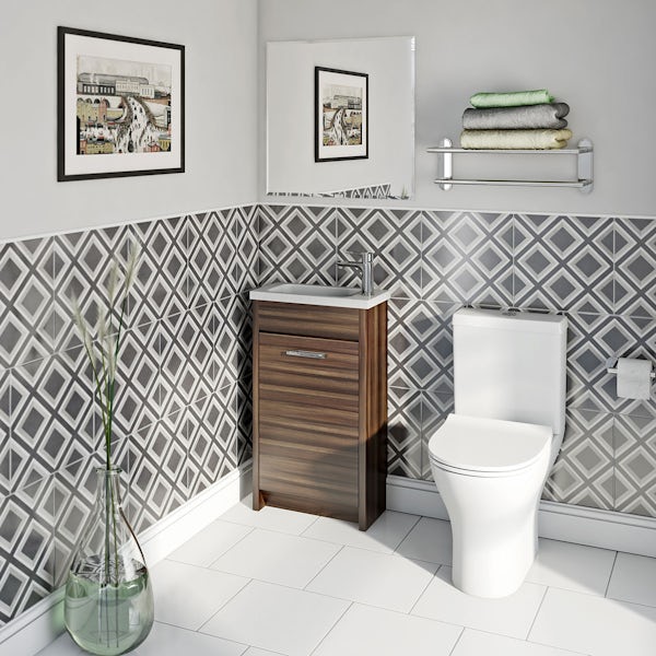 Smart Compact Walnut Unit with Compact Square Toilet