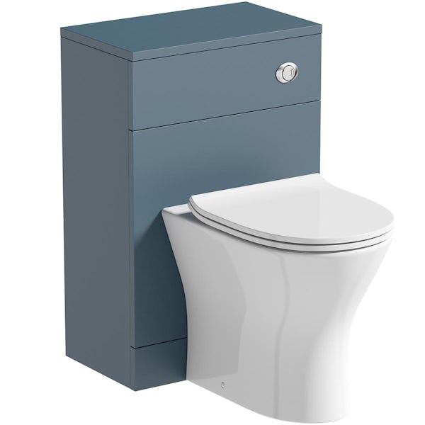 Orchard Lea ocean blue slimline back to wall unit 500mm and Derwent round back to wall toilet with seat