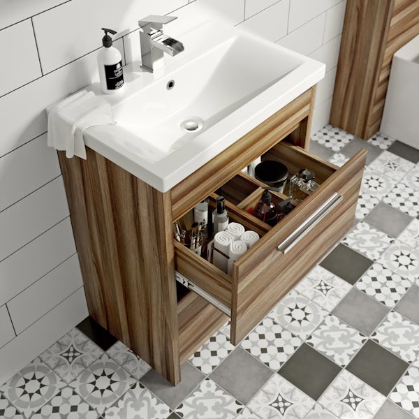 Clarity walnut vanity drawer unit with basin 600mm