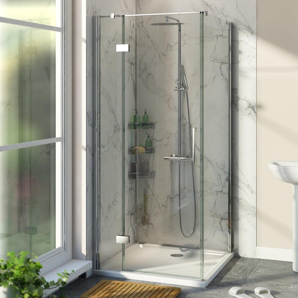 Mode 8mm concealed hinge shower enclosure with anti slip shower tray 900 x 900