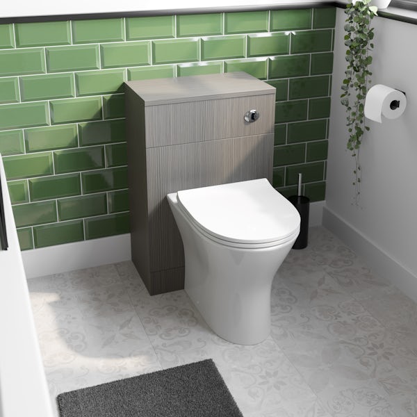Orchard Lea avola grey slimline back to wall unit 500mm and Derwent round back to wall toilet with seat