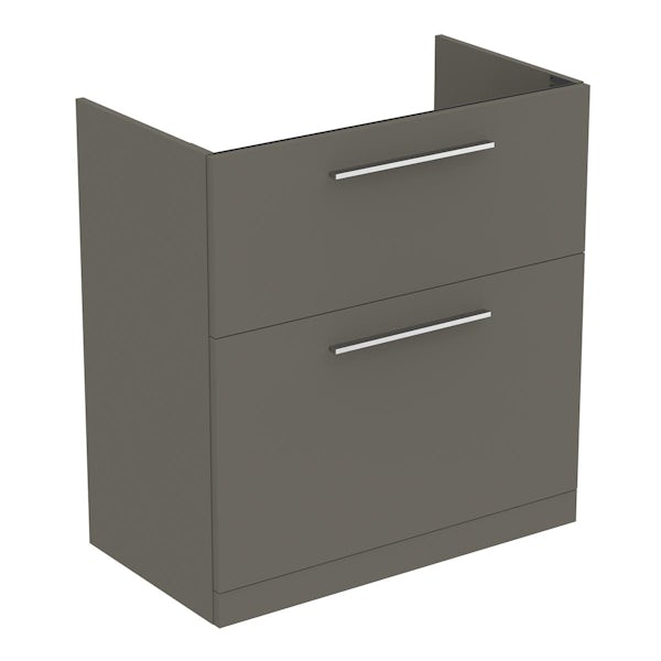 Ideal Standard i.life A quartz grey matt floorstanding vanity unit with 2 drawers and brushed chrome handles 840mm
