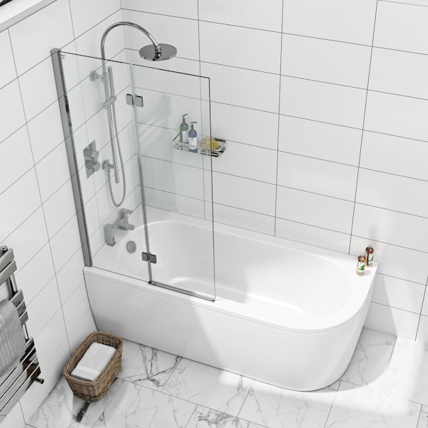 Mode 8mm square double panel hinged bath screen offer pack