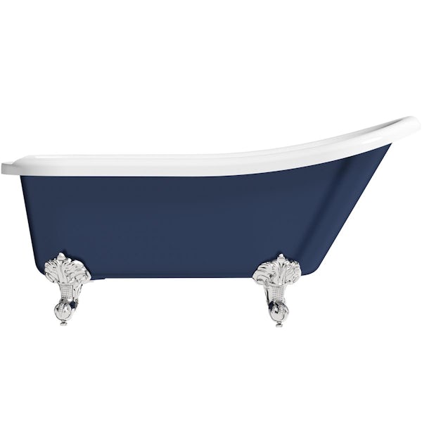Orchard Dulwich navy single ended slipper bath with chrome ball and claw feet