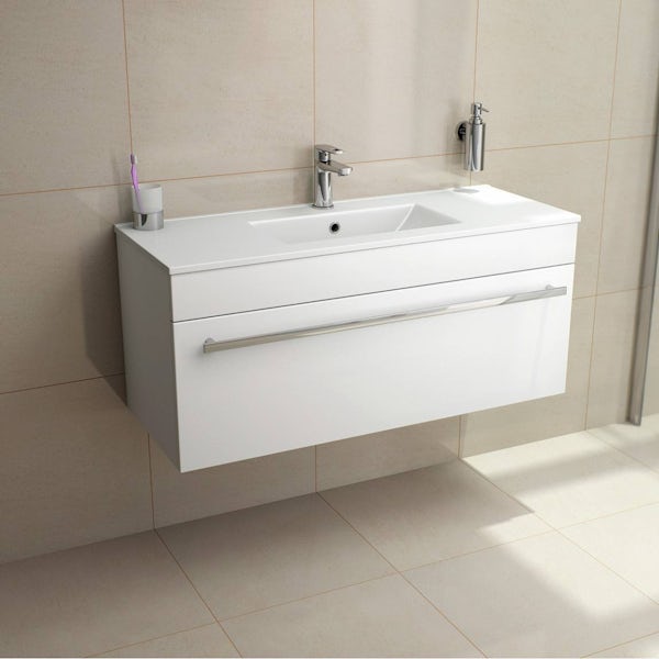 Odessa White Wall Hung 1000 Drawer Unit & Inset Basin