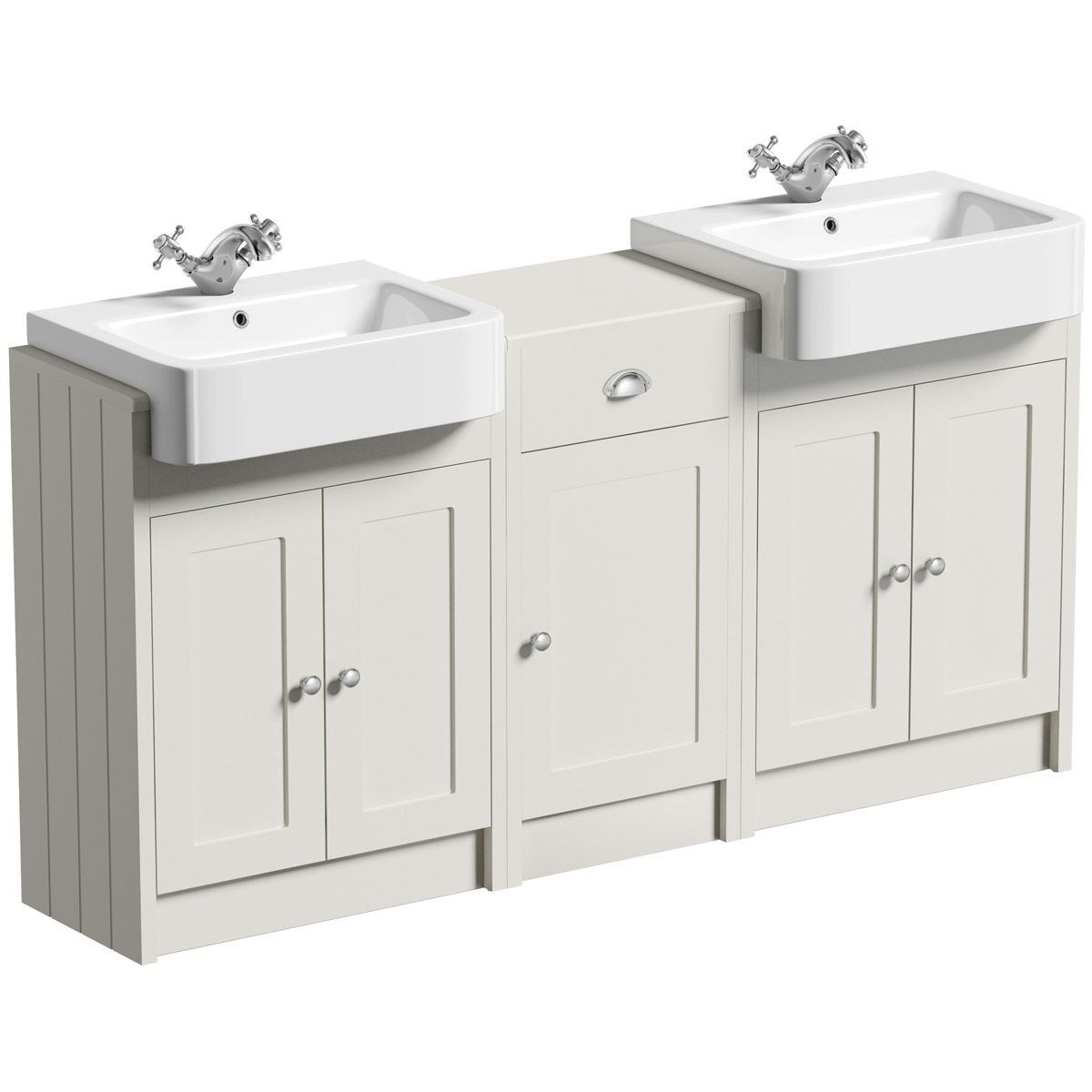 Orchard Dulwich stone ivory floorstanding double vanity unit and basin with storage combination