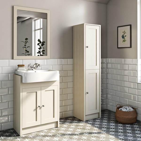 The Bath Co. Dulwich stone ivory semi recessed vanity with basin 600mm