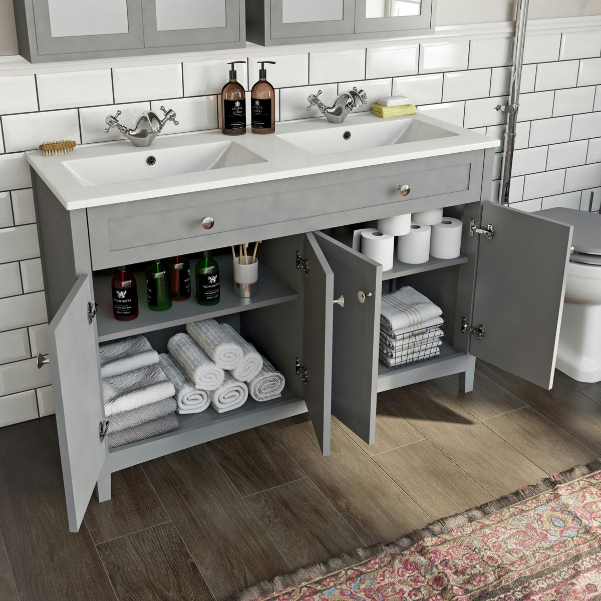 The Bath Co. Camberley Satin Grey Floorstanding Double Vanity Unit A ...