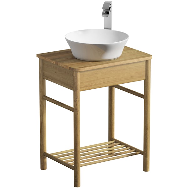 Mode South Bank natural wood washstand with Bowery basin, tap and waste