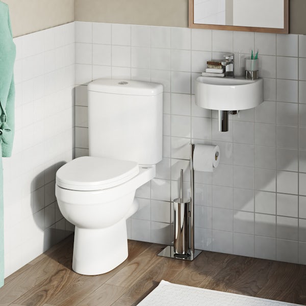 Orchard Eden cloakroom suite with contemporary wall hung basin 310mm, basin mixer and waste