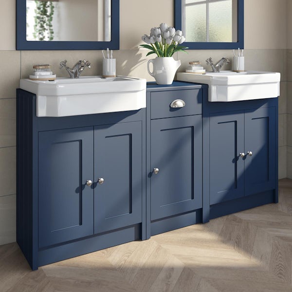 Orchard Dulwich navy floorstanding double vanity unit and Eton basin with storage