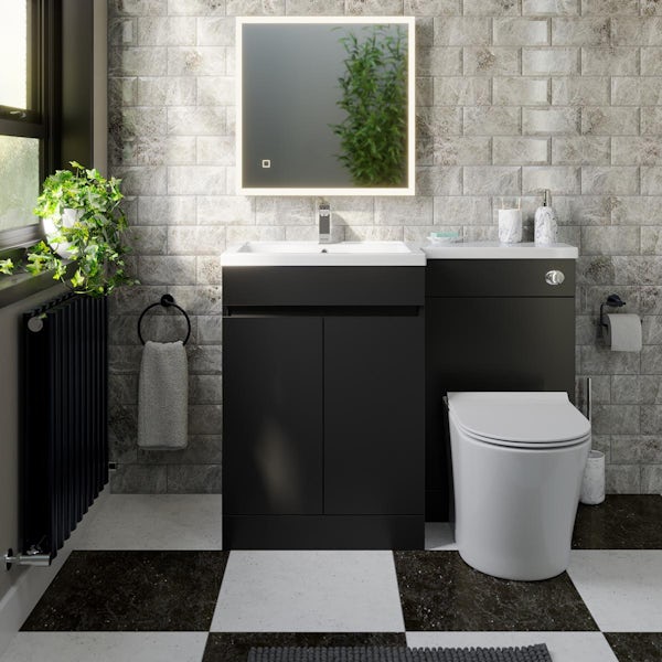 Mode Taw L shape matt black left handed handleless combination unit with back to wall toilet