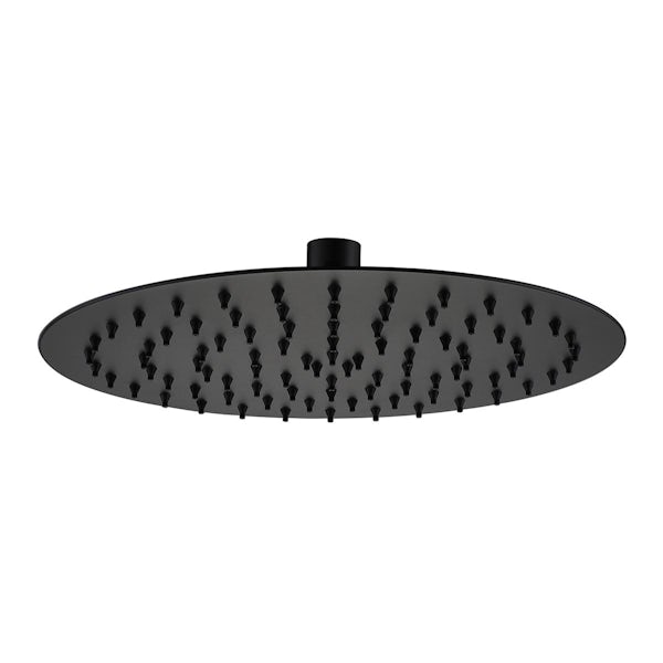 Orchard bathrooms matt black round ceiling shower, handset and thermostatic triple valve set