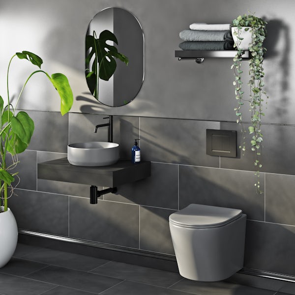 Mode Orion stone grey wall hung toilet and countertop basin suite