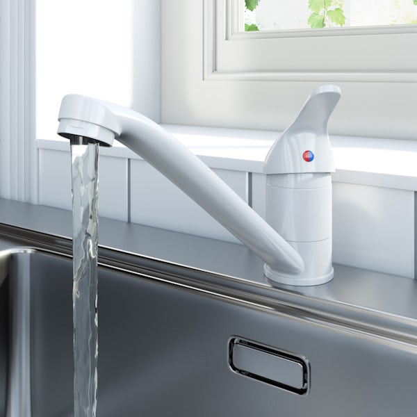 Clarity white single lever kitchen sink mixer tap with swivel spout
