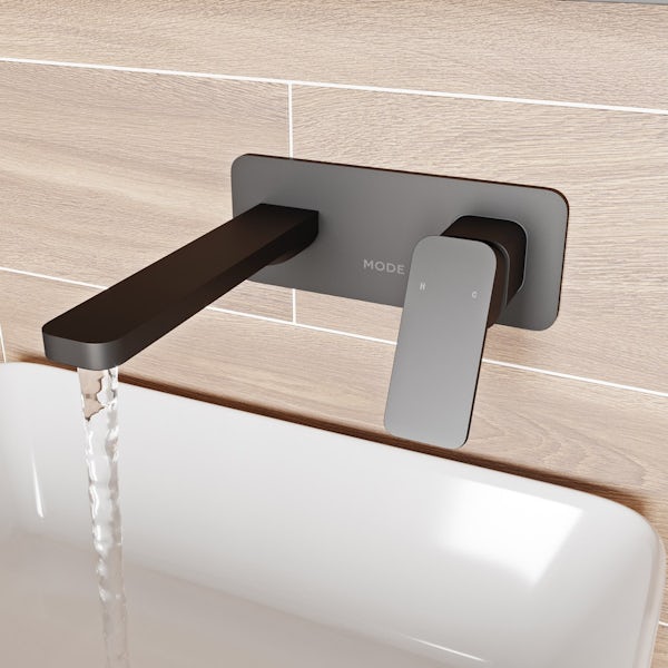 Mode Spencer square wall mounted black basin mixer tap offer pack