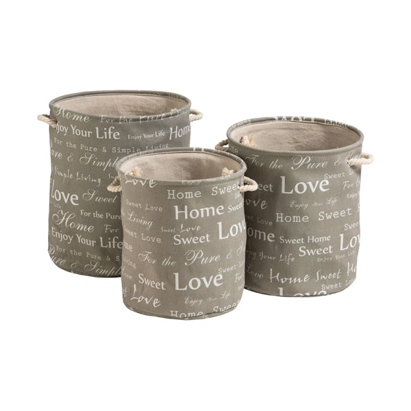 Accents Set of 3 grey canvas laundry baskets