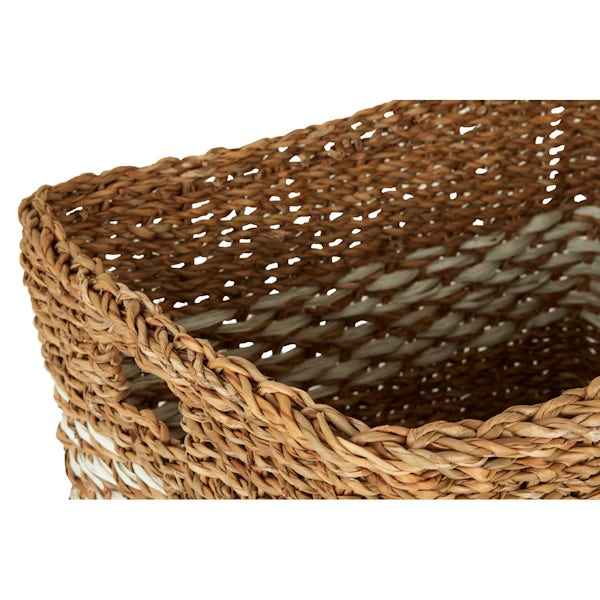 Rectangular natural and white seagrass basket