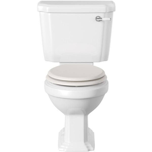 Dulwich close coupled toilet with soft close wooden toilet seat white