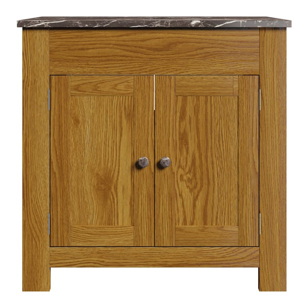 The Bath Co. Chester oak washstand with brown marble top 800mm