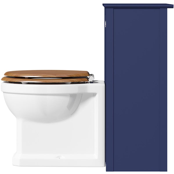 The Bath Co. Camberley navy back to wall toilet unit with traditional toilet and oak seat