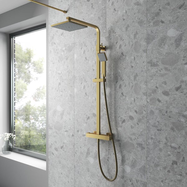 Mode Hicks square thermostatic bar shower in brushed brass