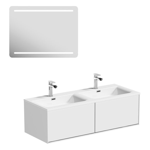 Mode Burton white wall hung double basin vanity unit 1200mm & LED mirror offer