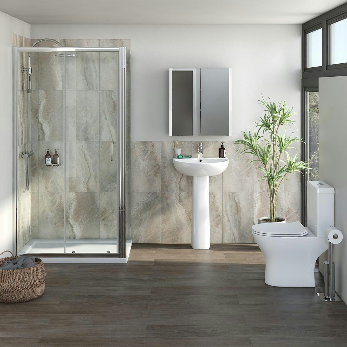 Orchard Derwent complete suite with rectangular enclosure, tray, shower and taps 1400 x 800
