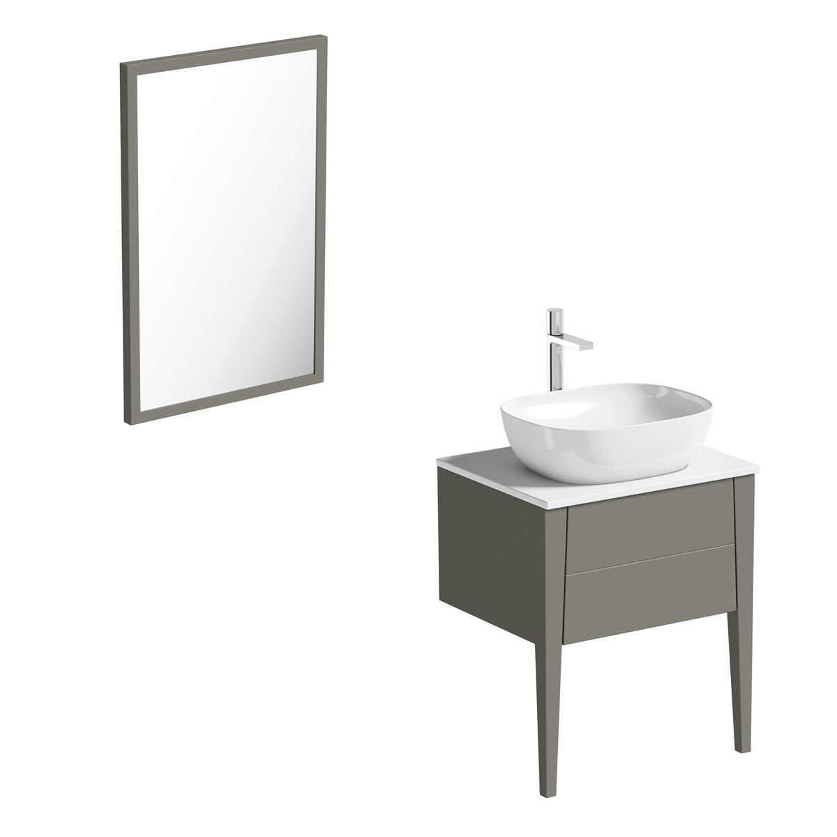 Mode Hale grey-stone matt wall hung vanity unit with ceramic countertop and basin 600mm with mirror