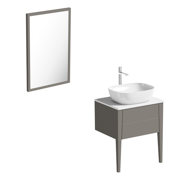 Mode Hale greystone matt countertop vanity unit and basin 600mm with mirror