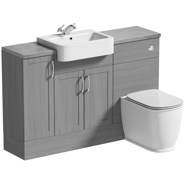 The Bath Co. Newbury dusk grey small fitted furniture combination with pebble grey worktop