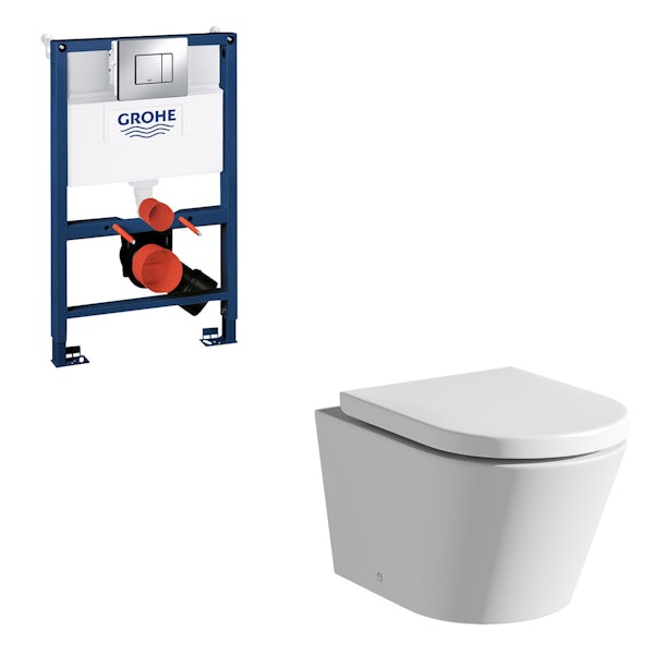 Mode Tate rimless wall hung toilet, Grohe frame and Skate Cosmopolitan push plate 0.82m