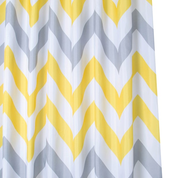 Croydex yellow and grey chevron textile shower curtain