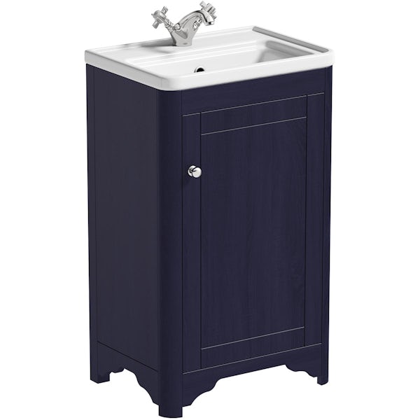 The Bath Co. Beaumont sapphire blue floorstanding vanity unit and ceramic basin 500mm