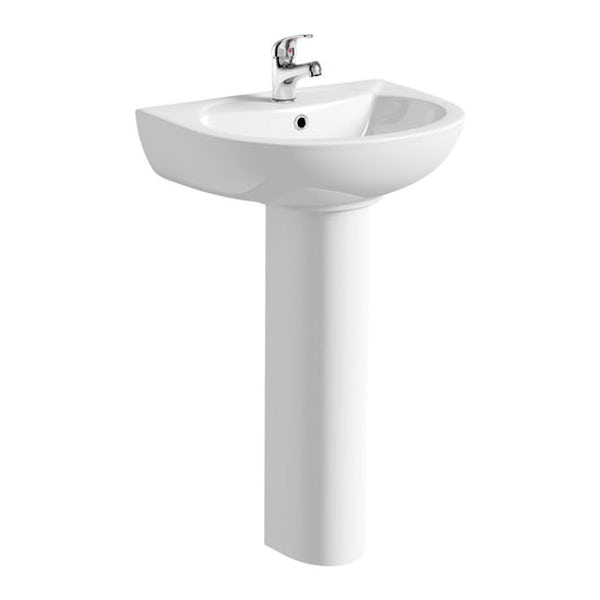 Clarity rimless cloakroom suite with 1 tap hole full pedestal basin 540mm