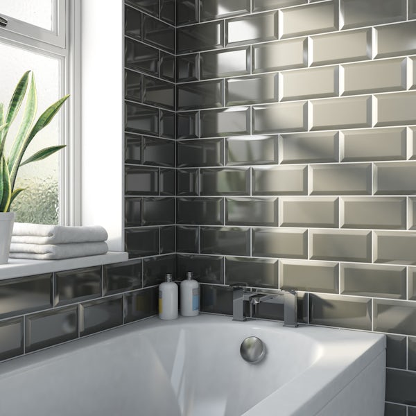 Victorian Metro Dark Grey Bevelled, Dark Grey Tile Bathroom Ideas