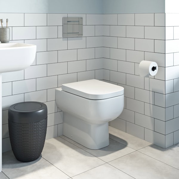 RAK Series 600 back to wall toilet with soft close seat, concealed cistern and push plate