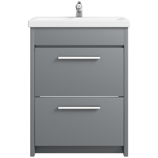 Clarity satin grey floorstanding vanity unit and ceramic basin 600mm with tap